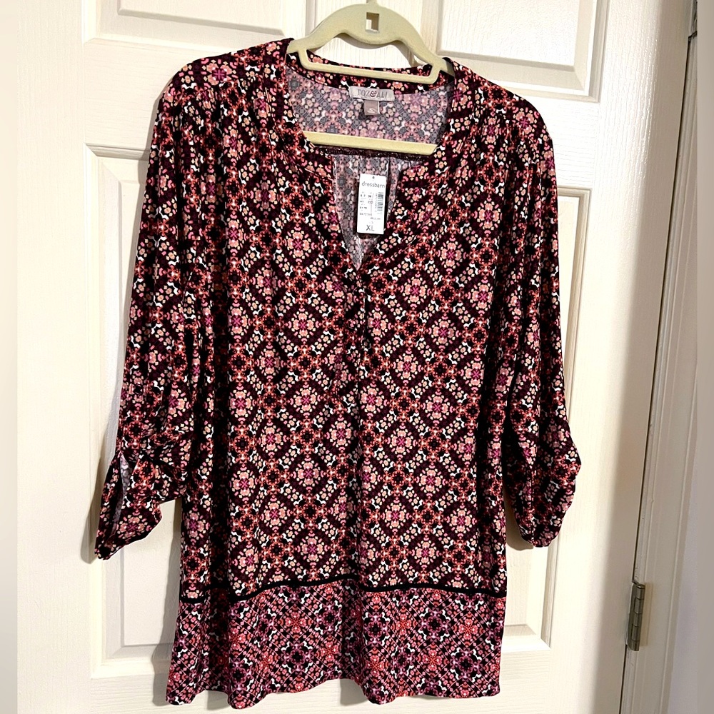 NWT Beautiful Fall Blouse with Roll Sleeve Detail